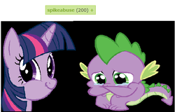 Size: 552x354 | Tagged: safe, spike, twilight sparkle, g4, abuse, derpimilestone, exploitable meme, meme, spikeabuse, tags, twiface