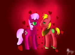 Size: 1048x762 | Tagged: safe, artist:jorge123esp, big macintosh, cheerilee, earth pony, pony, g4, heart, male, ship:cheerimac, shipping, signature, stallion, straight