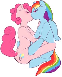 Size: 1175x1457 | Tagged: safe, artist:snofu, pinkie pie, rainbow dash, earth pony, pegasus, pony, g4, duo, female, kiss on the lips, kissing, lesbian, mare, ship:pinkiedash, shipping