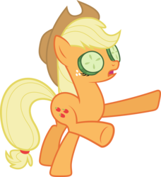 Size: 2000x2191 | Tagged: safe, artist:shutterflyyay, applejack, earth pony, pony, g4, .svg available, cucumber, female, high res, silly, silly pony, simple background, solo, transparent background, vector