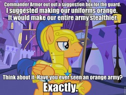 Size: 800x600 | Tagged: safe, flash sentry, shining armor, g4, exploitable meme, glorious typo, idiot sentry, male, meme, misspelling, solo, warhammer (game), warhammer 40k