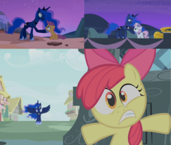 Size: 1409x1195 | Tagged: safe, edit, screencap, apple bloom, princess luna, scootaloo, sweetie belle, for whom the sweetie belle toils, g4, sleepless in ponyville, compilation, hilarious in hindsight