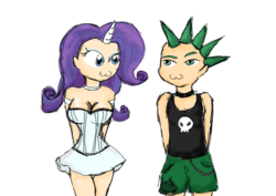 Size: 3508x2480 | Tagged: safe, artist:azalais, rarity, spike, human, g4, :3, high res, horn, horned humanization, humanized, mohawk, punk