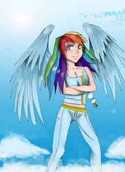Size: 2550x3507 | Tagged: safe, artist:mlj-lucarias, rainbow dash, human, g4, female, high res, humanized, solo, winged humanization