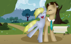 Size: 4665x2905 | Tagged: safe, artist:geminas0wng, artist:vocalmaker, derpy hooves, doctor whooves, time turner, pegasus, pony, g4, female, love, male, mare, park, romantic, ship:doctorderpy, shipping, straight, walking