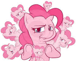 Size: 600x488 | Tagged: safe, artist:gatodelfuturo, pinkie pie, earth pony, pony, g4, disgusted, female, mare, multeity, needs more jpeg, solo, too much pink energy is dangerous, underhoof, wat