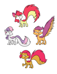 Size: 1545x2009 | Tagged: safe, artist:mofetafrombrooklyn, apple bloom, babs seed, scootaloo, sweetie belle, skunk, g4, about to blow, animal, cutie mark crusaders, raised tail, simple background, skunkified, species swap, tail, transparent background