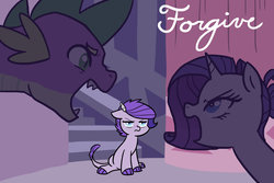 Size: 1024x683 | Tagged: safe, artist:kianamai, rarity, spike, oc, oc:crystal clarity, dracony, hybrid, kilalaverse, g4, angry, argument, eye contact, fanfic, female, floppy ears, frown, hair bun, interspecies offspring, male, next generation, observer, offspring, open mouth, parent:rarity, parent:spike, parents:sparity, ship:sparity, shipping, sitting, straight, unamused