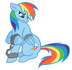 Size: 813x793 | Tagged: safe, artist:jopale-opal, rainbow dash, pegasus, pony, g4, bound wings, chains, female, mare, prisoner, sad, shackles, simple background, solo, transparent background