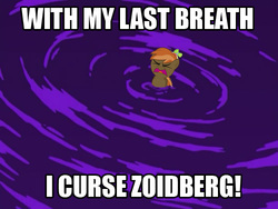Size: 500x375 | Tagged: safe, button mash, earth pony, pony, g4, buttongate, colt, eyes closed, foal, fountain of aging, futurama, hat, hooves, image macro, male, meme, open mouth, propeller hat, solo, text, with my last breath i curse zoidberg, zoidberg