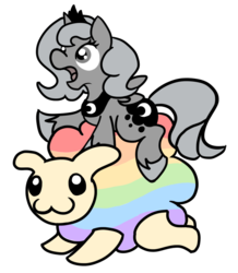 Size: 905x1039 | Tagged: safe, artist:rainwolfy, princess luna, sheep, g4, :3, filly, riding, simple background, woona