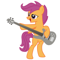 Size: 1000x1000 | Tagged: safe, artist:1992zepeda, scootaloo, pegasus, pony, g4, bass guitar, bipedal, female, filly, guitar, heavy metal, metal, musical instrument, open mouth, scootabass, simple background, solo, thrash metal, transparent background, vector
