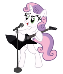 Size: 677x793 | Tagged: safe, artist:1992zepeda, sweetie belle, pony, unicorn, g4, electric guitar, female, filly, foal, guitar, heavy metal, horn, metal, microphone, musical instrument, rhythm, rhythm guitar, simple background, solo, thrash metal, transparent background, vocals