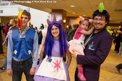 Size: 2048x1365 | Tagged: artist needed, safe, pinkie pie, rainbow dash, spike, twilight sparkle, human, g4, 2013, convention, cosplay, irl, irl human, ndk, photo