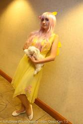 Size: 1365x2048 | Tagged: artist needed, safe, fluttershy, human, g4, 2013, convention, cosplay, irl, irl human, ndk, photo, plushie, solo