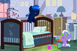 Size: 13000x8600 | Tagged: safe, artist:csillaghullo, oc, oc only, pegasus, pony, unicorn, absurd resolution, baby, baby pony, baby room, bed, bedroom, carpet, drawing, lamp, teddy bear, toy, vector