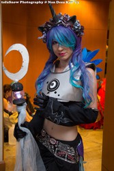 Size: 1365x2048 | Tagged: safe, artist:kyuu-vixen-cosplay, nightmare moon, human, g4, 2013, belly button, convention, cosplay, irl, irl human, ndk, photo, solo