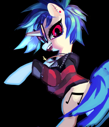 Size: 800x933 | Tagged: dead source, safe, artist:shacklefunk, dj pon-3, vinyl scratch, pony, unicorn, g4, black background, clothes, ear piercing, earring, female, jacket, jewelry, leather jacket, mare, ozzy osbourne, piercing, rearing, simple background, solo