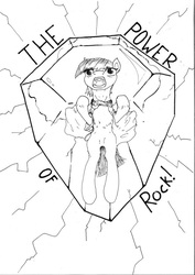 Size: 752x1063 | Tagged: safe, artist:php64, maud pie, tom, earth pony, pony, g4, clothes, coat, female, lightning, monochrome, power, rock, solo, traditional art