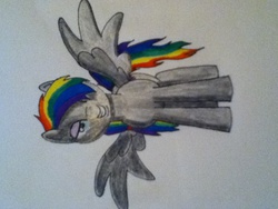 Size: 960x720 | Tagged: safe, artist:rarity'slover, oc, oc only, oc:rainbow song, pegasus, pony, commission, solo, traditional art