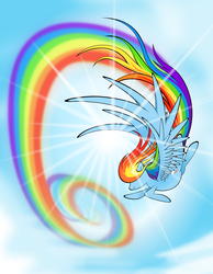 Size: 3500x4500 | Tagged: safe, artist:flamevulture17, rainbow dash, pegasus, pony, g4, female, flying, rainbow trail, sky background, solo, trail