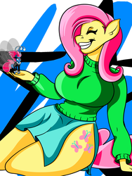 Size: 915x1215 | Tagged: safe, artist:jollyrogers5, fluttershy, seabreeze, breezie, anthro, g4, breasts, busty fluttershy, clothes, faic, female, sweater, sweatershy