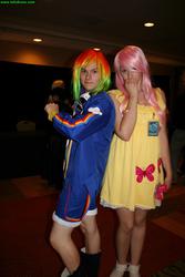 Size: 1366x2048 | Tagged: safe, fluttershy, rainbow dash, human, g4, cosplay, irl, irl human, photo