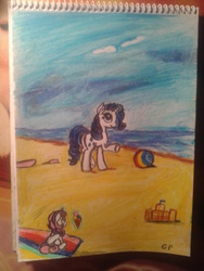 Size: 1920x2560 | Tagged: safe, artist:gpgo-sparkling-panda, pinkie pie, rarity, sweetie belle, g4, beach, ice cream, nature, traditional art