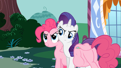 Size: 1280x720 | Tagged: safe, artist:dtkraus, edit, edited screencap, screencap, pinkie pie, rarity, g4, swarm of the century, duo, feels, saddle bag, species swap, story included, wat
