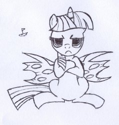 Size: 900x944 | Tagged: safe, artist:captainboat, twilight sparkle, changeling, g4, female, monochrome, solo, wings