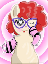 Size: 774x1032 | Tagged: safe, artist:remareshadows, twist, g4, candy cane, clothes, cute, female, filly, glasses, heart, heart eyes, socks, solo, wingding eyes, wink