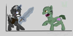 Size: 6000x3000 | Tagged: safe, artist:allyster-black, pony, zombie, scared, sword