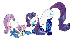 Size: 3049x1637 | Tagged: safe, artist:ryouga1100, rarity, sweetie belle, g4, clothes, cute, socks