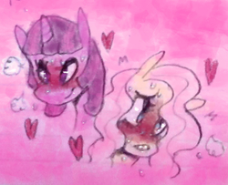 Size: 816x662 | Tagged: safe, artist:ruezero, fluttershy, twilight sparkle, g4, female, heart, lesbian, ship:twishy, shipping