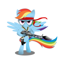 Size: 2400x3200 | Tagged: safe, artist:gonein10seconds, rainbow dash, pegasus, pony, g4, bandana, bandolier, bipedal, female, flamethrower, gun, handgun, headband, high res, hooves, looking at you, mare, pistol, rambo, rambo dash, simple background, solo, spread wings, transparent background, weapon, wings