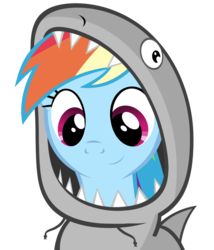 Size: 833x971 | Tagged: safe, artist:flare-chaser, rainbow dash, great white shark, shark, g4, birbshark, clothes, cute, dashabetes, female, fins, hoodie, rainbow shark, simple background, solo, teeth, transparent background, vector