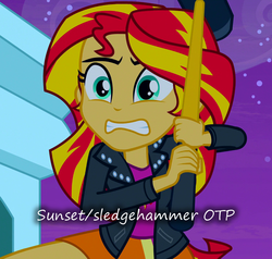 Size: 756x720 | Tagged: safe, sunset shimmer, equestria girls, g4, my little pony equestria girls, cargo ship, crack shipping, female, insane pony thread, joke shipping, otp, sledgehammer, sledgeshimmer, solo