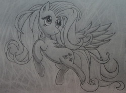 Size: 2892x2136 | Tagged: safe, artist:necro1337, fluttershy, g4, female, high res, monochrome, solo, traditional art