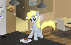 Size: 3245x2064 | Tagged: safe, artist:farminilla, derpy hooves, pegasus, pony, g4, female, high res, mare, muffin, solo
