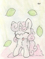 Size: 675x893 | Tagged: safe, artist:slightlyshade, sweetie belle, g4, cute, female, food, lime, solo, sugar (food), tongue out, traditional art