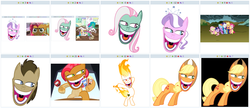 Size: 1284x553 | Tagged: safe, applejack, babs seed, diamond tiara, doctor whooves, fluttershy, minty, pinkie pie, princess celestia, rainbow dash, rarity, time turner, twilight sparkle, oc, oc:buttons mchellfire, g3, g4, exploitable meme, hentai woody, meme, nope, woody, woody face