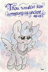 Size: 670x1002 | Tagged: safe, artist:slightlyshade, princess luna, g4, cute, female, lunabetes, solo, traditional art