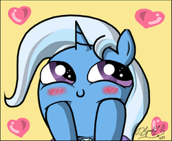 Size: 433x356 | Tagged: safe, artist:zsparkonequus, trixie, pony, unicorn, g4, blushing, cute, diatrixes, female, heart, mare, reaction image, solo