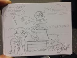 Size: 1024x768 | Tagged: safe, artist:andypriceart, pinkie pie, rainbow dash, winona, g4, andy you magnificent bastard, doghouse, irl, peanuts, photo, snoopy, sopwith camel, traditional art, ww1 flying ace