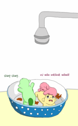 Size: 676x1089 | Tagged: safe, artist:carpdime, fluffy pony, bath, bowl, dirty, fluffy pony foals, poop, tap