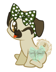 Size: 759x980 | Tagged: safe, artist:daintysparkles, oc, oc only, dog, hybrid, pony, pug, bow, solo, trace, wink