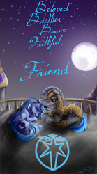 Size: 2500x4500 | Tagged: safe, artist:silfoe, princess luna, shining armor, g4, crying, curled up, eyes closed, friendshipping, frown, gritted teeth, moon, on side, prone, s1 luna, sad