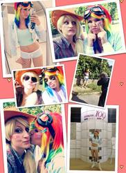 Size: 660x908 | Tagged: safe, artist:lexi-farron-strife, applejack, rainbow dash, human, g4, camera, cosplay, goggles, irl, irl human, photo, ship:appledash, shipping, sunglasses