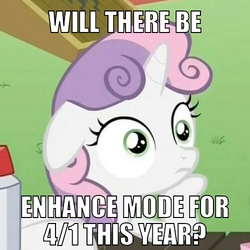 Size: 500x500 | Tagged: safe, edit, edited screencap, screencap, sweetie belle, g4, ponyville confidential, cropped, enhanced mode, female, floppy ears, hoof on chin, image macro, meme, solo, sudden clarity sweetie belle