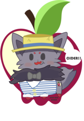 Size: 2140x3101 | Tagged: safe, artist:doneddzorua, flam, zorua, g4, apple, chibi, cider, cute, high res, male, moustache, pokefied, pokémon, solo